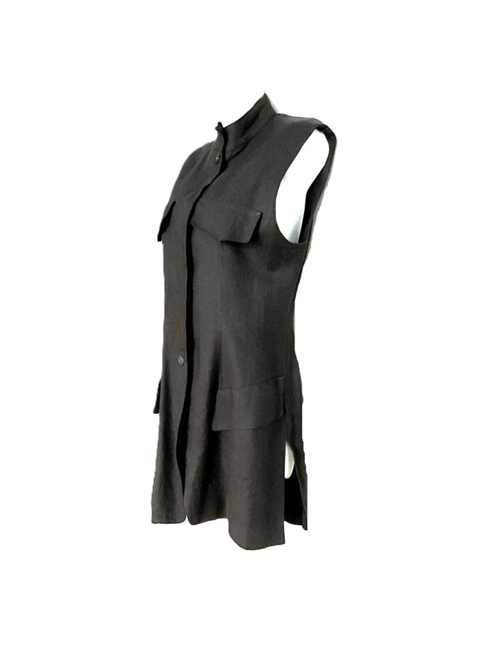 Clasen Black Linen Sleeveless Tunic Top Side & Back Slits Size M